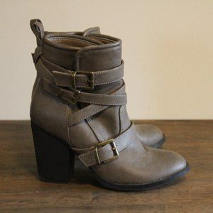 JustFab Leather Bootie - Gray